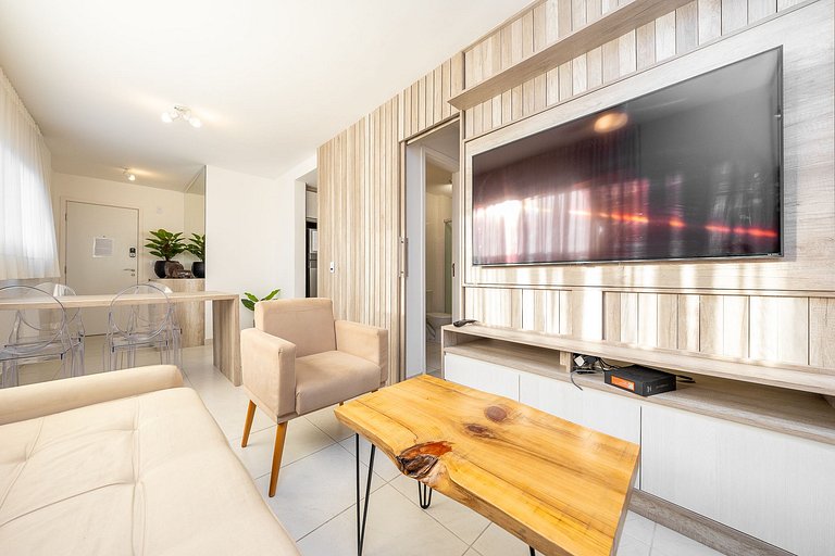 Apartamento decorado e completo, 1 quarto no centro de curit